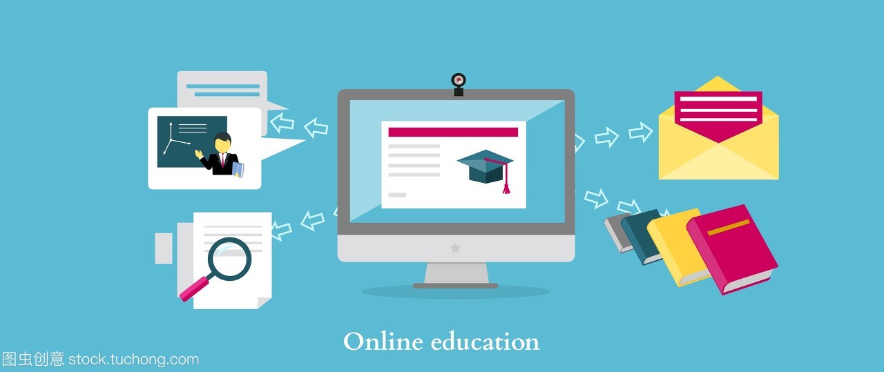 在線教育圖標平面設計風格。大學網絡,學校知識,培訓學習,電子學習計算機網絡,科學研究,研究信息說明